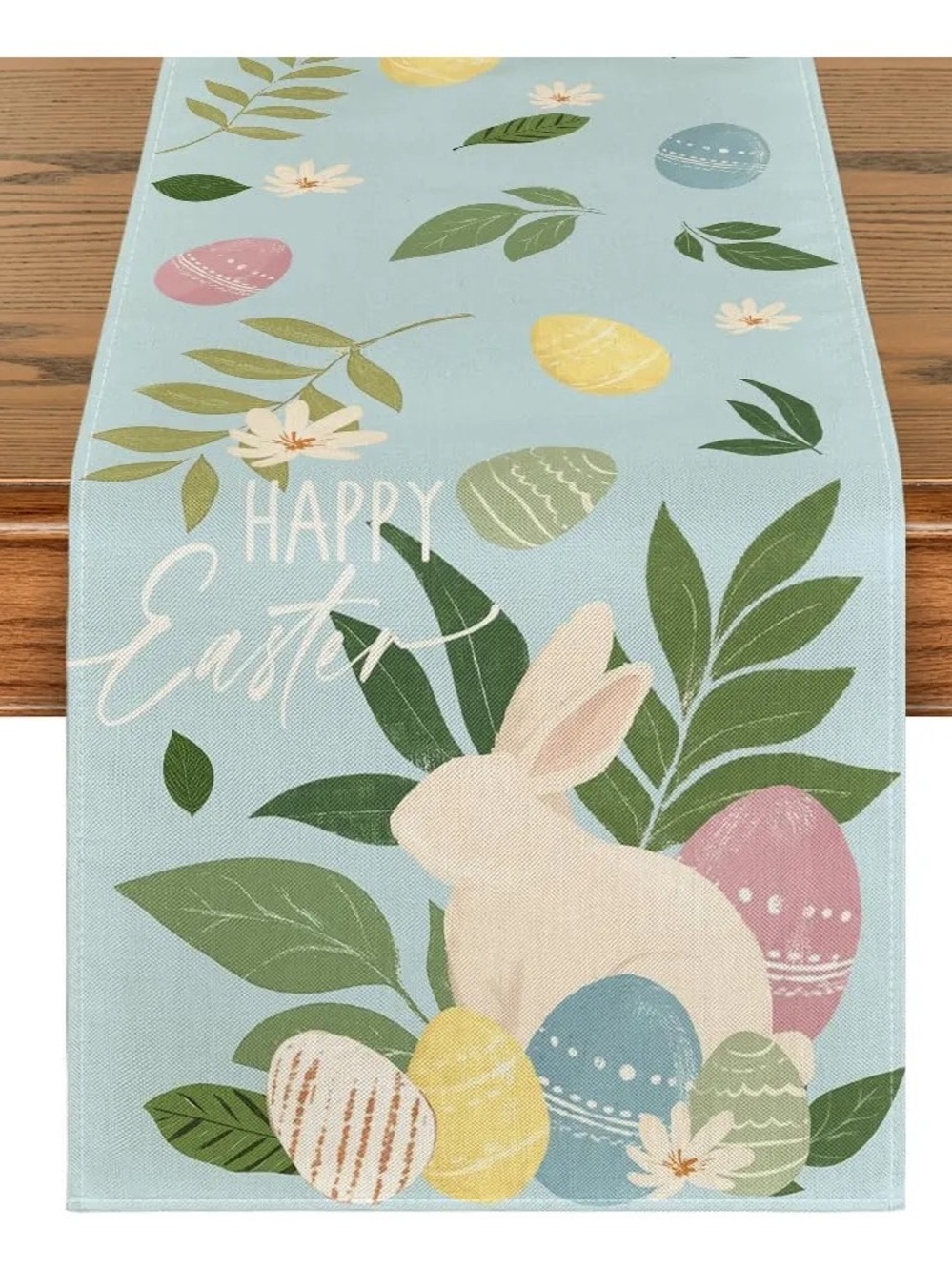 Happy Easter Bunny Table Runner in Pastel Blue